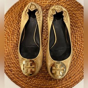 Tory Burch gold flats